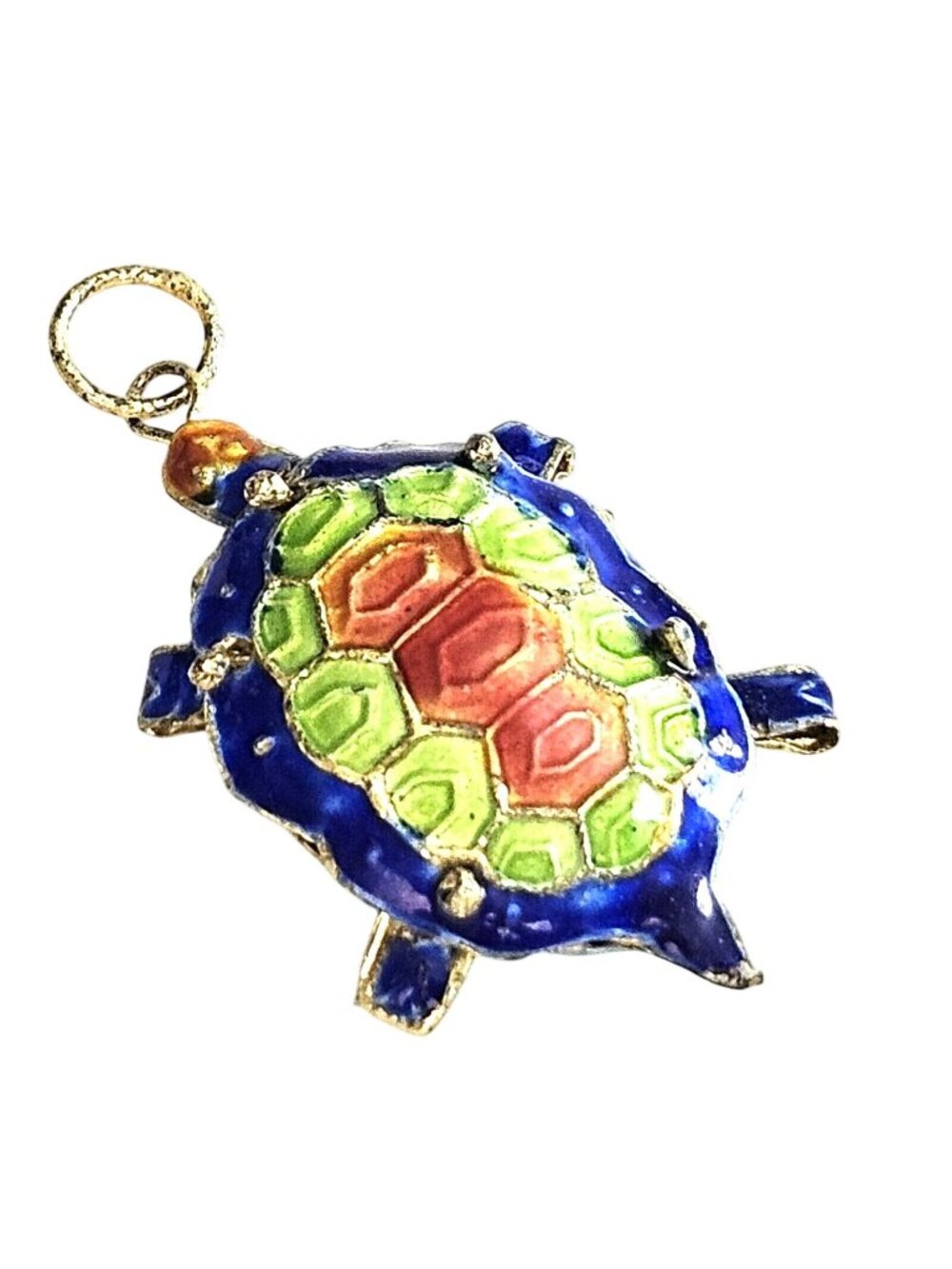 Blue & Green Enamel Cloisonné Turtle Necklace Pendant